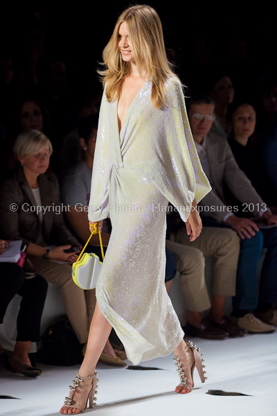 A model on the runway at the Diane Von Furstenberg SS2013 show at New York Mercedes-Benz Fashion Week.