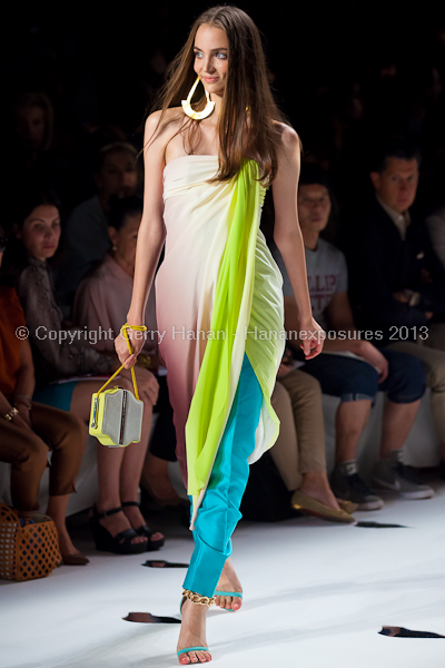 A model on the runway at the Diane Von Furstenberg SS2013 show at New York Mercedes-Benz Fashion Week.