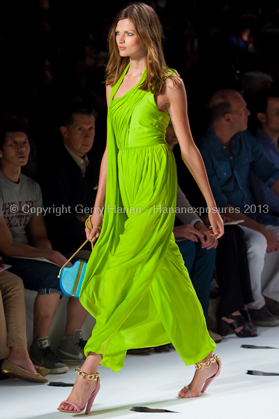 A model on the runway at the Diane Von Furstenberg SS2013 show at New York Mercedes-Benz Fashion Week.