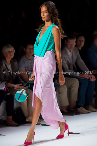 A model on the runway at the Diane Von Furstenberg SS2013 show at New York Mercedes-Benz Fashion Week.