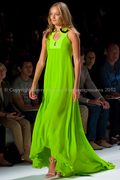 A model on the runway at the Diane Von Furstenberg SS2013 show at New York Mercedes-Benz Fashion Week.