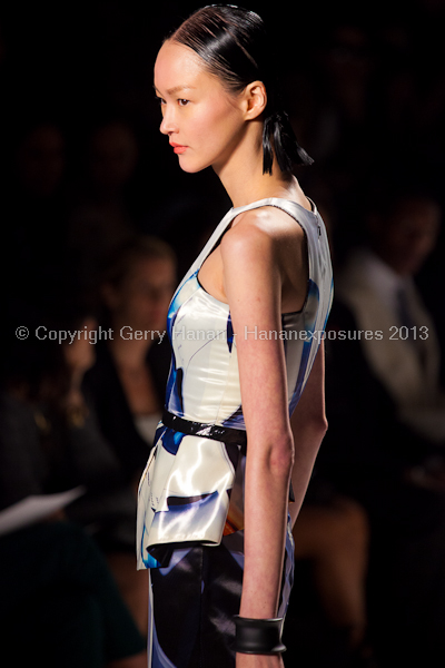 A model on the runway at the Falguni Shane Peacock SS2013 show at New York Mercedes-Benz Fashion Week.