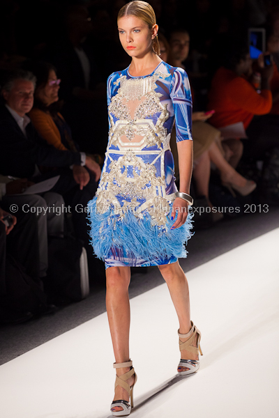 A model on the runway at the Falguni Shane Peacock SS2013 show at New York Mercedes-Benz Fashion Week.