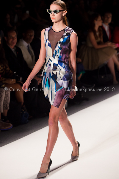 A model on the runway at the Falguni Shane Peacock SS2013 show at New York Mercedes-Benz Fashion Week.