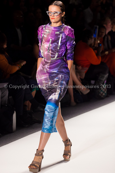 A model on the runway at the Falguni Shane Peacock SS2013 show at New York Mercedes-Benz Fashion Week.