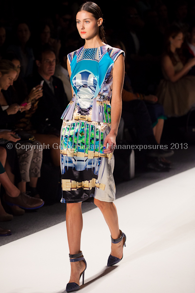A model on the runway at the Falguni Shane Peacock SS2013 show at New York Mercedes-Benz Fashion Week.