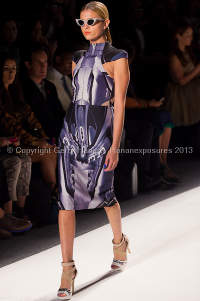 A model on the runway at the Falguni Shane Peacock SS2013 show at New York Mercedes-Benz Fashion Week.