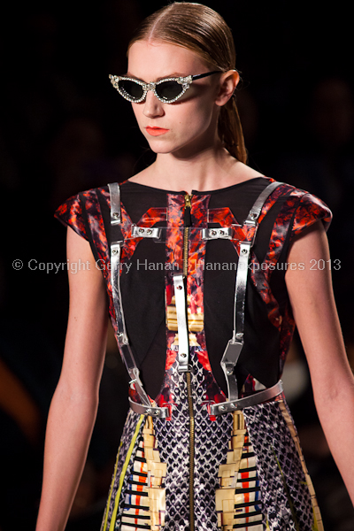 A model on the runway at the Falguni Shane Peacock SS2013 show at New York Mercedes-Benz Fashion Week.