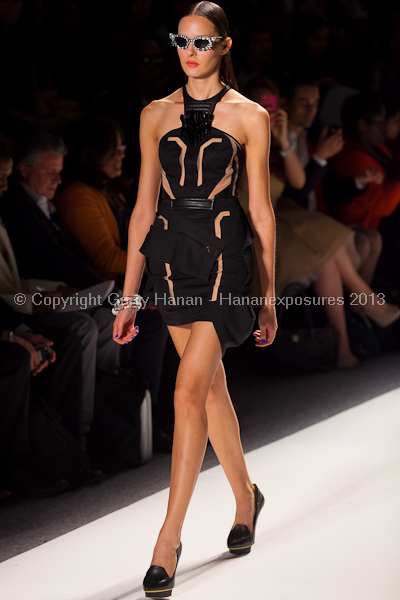 A model on the runway at the Falguni Shane Peacock SS2013 show at New York Mercedes-Benz Fashion Week.