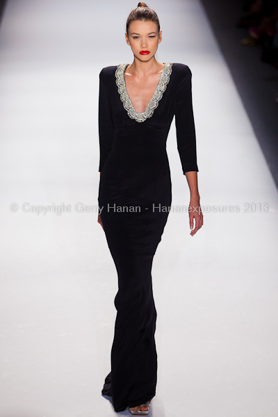 A model on the runway at the Farah Angsana SS2013 show at New York Mercedes-Benz Fashion Week.