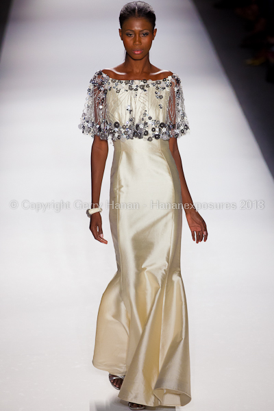 A model on the runway at the Farah Angsana SS2013 show at New York Mercedes-Benz Fashion Week.