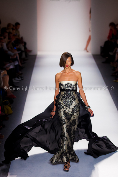 A model on the runway at the Farah Angsana SS2013 show at New York Mercedes-Benz Fashion Week.