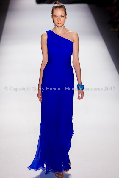 A model on the runway at the Farah Angsana SS2013 show at New York Mercedes-Benz Fashion Week.