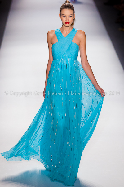 A model on the runway at the Farah Angsana SS2013 show at New York Mercedes-Benz Fashion Week.