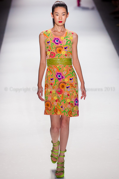 A model on the runway at the Farah Angsana SS2013 show at New York Mercedes-Benz Fashion Week.