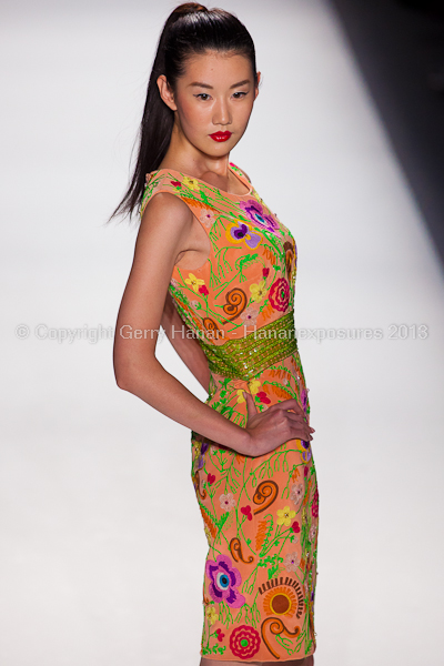 A model on the runway at the Farah Angsana SS2013 show at New York Mercedes-Benz Fashion Week.