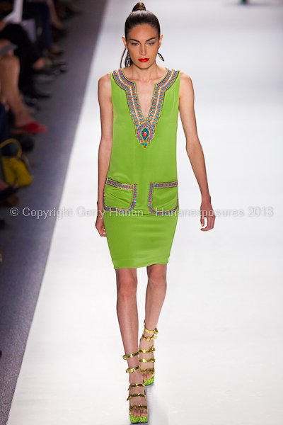 A model on the runway at the Farah Angsana SS2013 show at New York Mercedes-Benz Fashion Week.