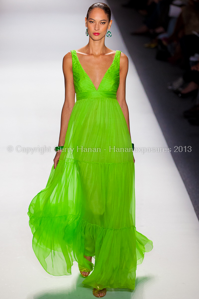 A model on the runway at the Farah Angsana SS2013 show at New York Mercedes-Benz Fashion Week.