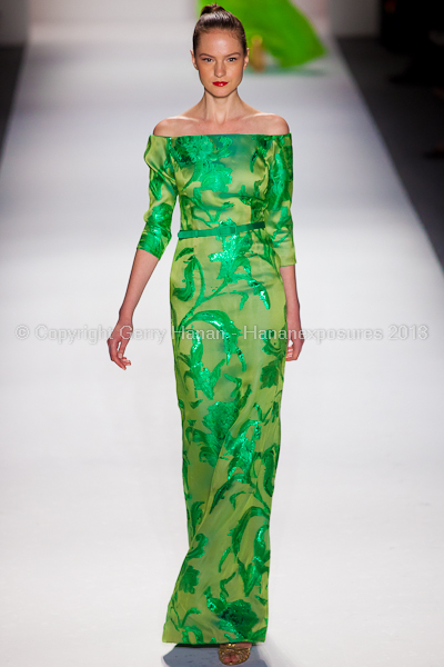 A model on the runway at the Farah Angsana SS2013 show at New York Mercedes-Benz Fashion Week.