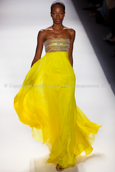 A model on the runway at the Farah Angsana SS2013 show at New York Mercedes-Benz Fashion Week.