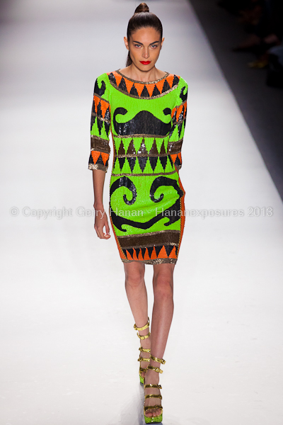 A model on the runway at the Farah Angsana SS2013 show at New York Mercedes-Benz Fashion Week.