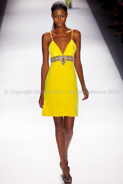 A model on the runway at the Farah Angsana SS2013 show at New York Mercedes-Benz Fashion Week.