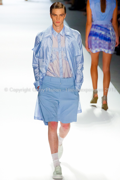 A model on the runway at the Richard Chai SS2013 show during New York Mercedes-Benz Fashion Week.