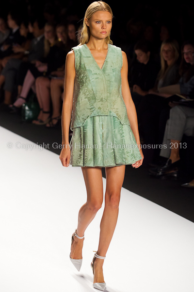 A model on the runway at the J Mendel SS2013 show at New York Mercedes-Benz Fashion Week.