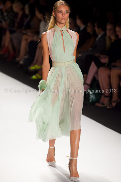 A model on the runway at the J Mendel SS2013 show at New York Mercedes-Benz Fashion Week.