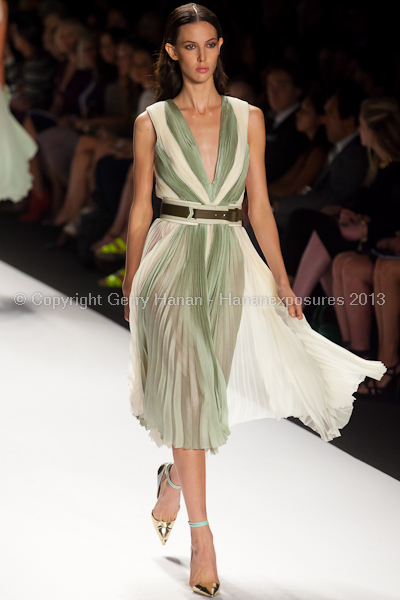 A model on the runway at the J Mendel SS2013 show at New York Mercedes-Benz Fashion Week.