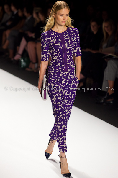 A model on the runway at the J Mendel SS2013 show at New York Mercedes-Benz Fashion Week.