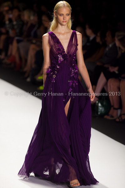 A model on the runway at the J Mendel SS2013 show at New York Mercedes-Benz Fashion Week.