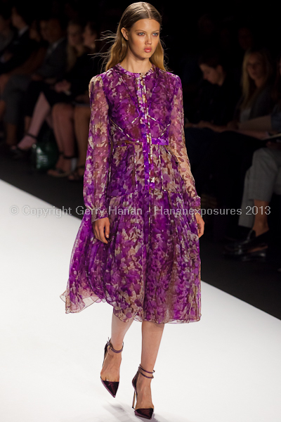 A model on the runway at the J Mendel SS2013 show at New York Mercedes-Benz Fashion Week.