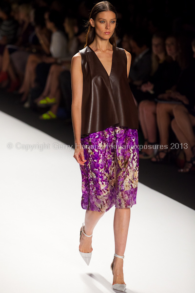 A model on the runway at the J Mendel SS2013 show at New York Mercedes-Benz Fashion Week.