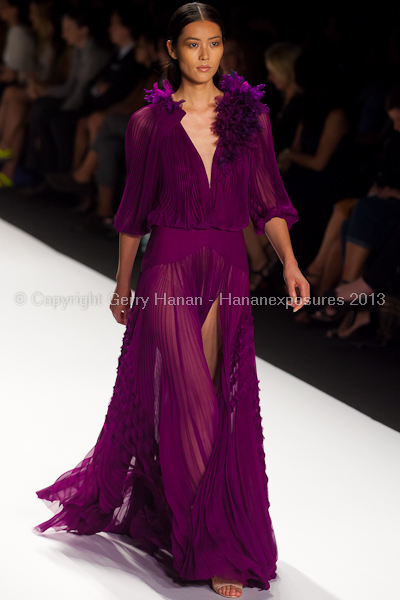 A model on the runway at the J Mendel SS2013 show at New York Mercedes-Benz Fashion Week.