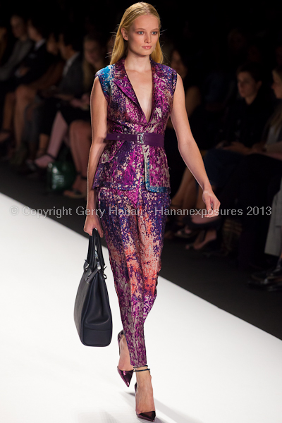 A model on the runway at the J Mendel SS2013 show at New York Mercedes-Benz Fashion Week.