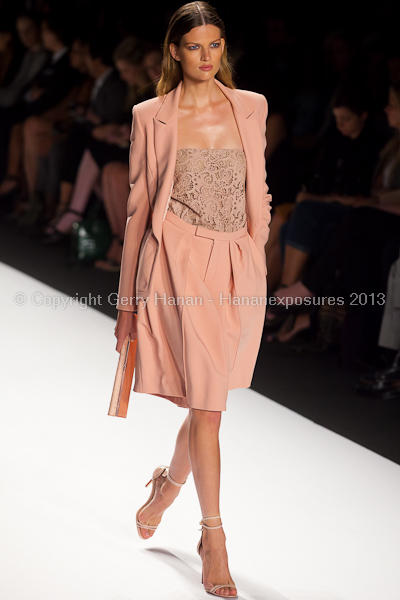 A model on the runway at the J Mendel SS2013 show at New York Mercedes-Benz Fashion Week.