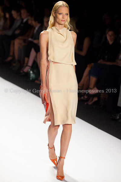 A model on the runway at the J Mendel SS2013 show at New York Mercedes-Benz Fashion Week.