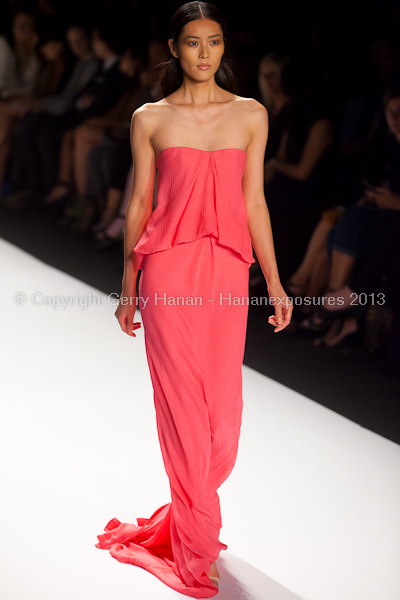 A model on the runway at the J Mendel SS2013 show at New York Mercedes-Benz Fashion Week.