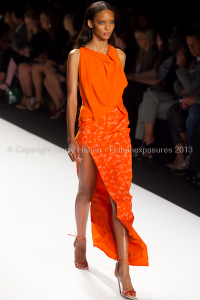 A model on the runway at the J Mendel SS2013 show at New York Mercedes-Benz Fashion Week.