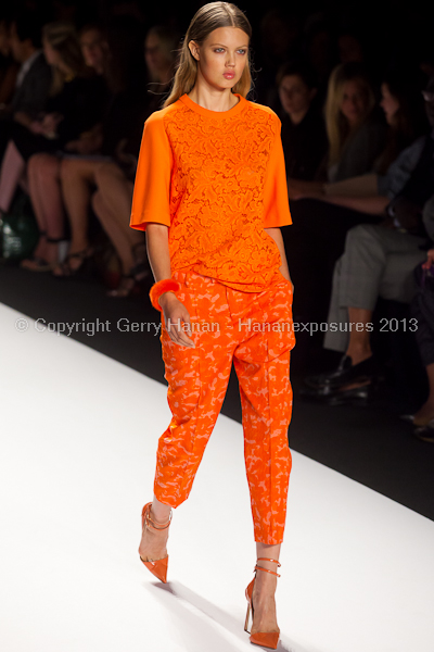 A model on the runway at the J Mendel SS2013 show at New York Mercedes-Benz Fashion Week.