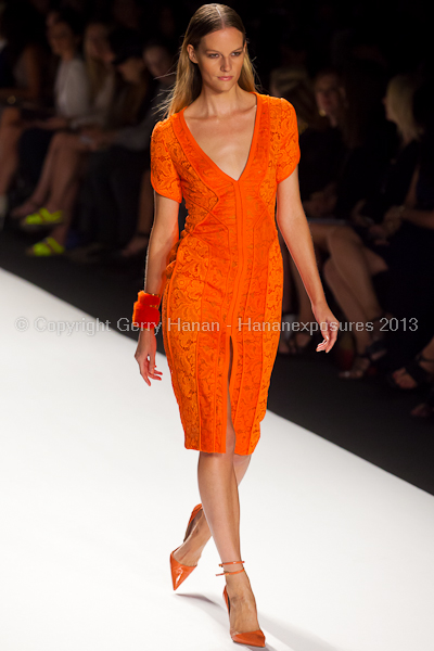 A model on the runway at the J Mendel SS2013 show at New York Mercedes-Benz Fashion Week.