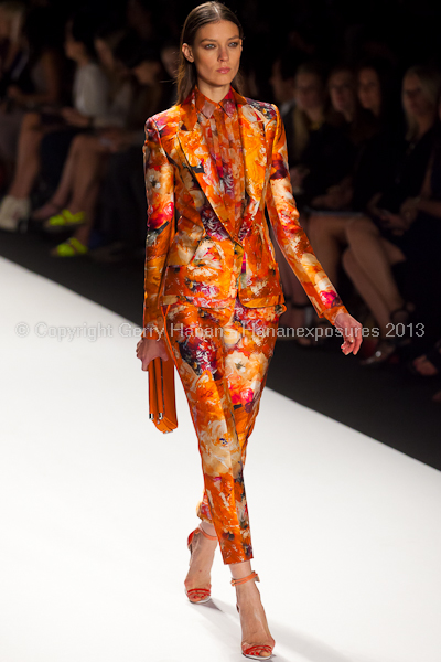 A model on the runway at the J Mendel SS2013 show at New York Mercedes-Benz Fashion Week.