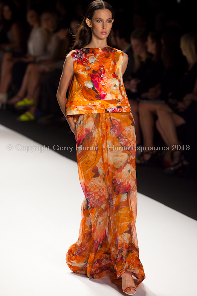 A model on the runway at the J Mendel SS2013 show at New York Mercedes-Benz Fashion Week.