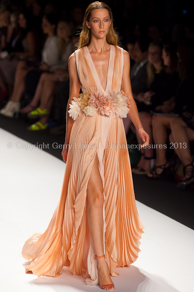 A model on the runway at the J Mendel SS2013 show at New York Mercedes-Benz Fashion Week.