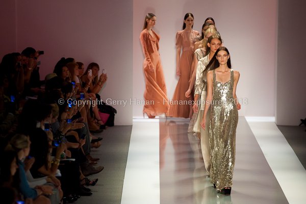 A model on the runway at the Jill Stuart SS2013 show at New York Mercedes-Benz Fashion Week.