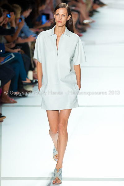 A model on the runway at the Lacoste SS2013 show at New York Mercedes-Benz Fashion Week.