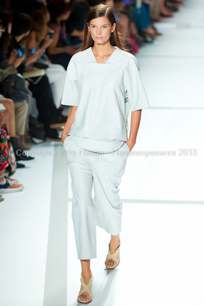 A model on the runway at the Lacoste SS2013 show at New York Mercedes-Benz Fashion Week.