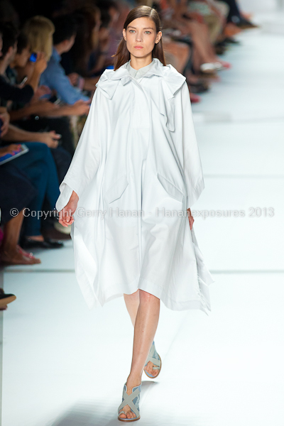 A model on the runway at the Lacoste SS2013 show at New York Mercedes-Benz Fashion Week.