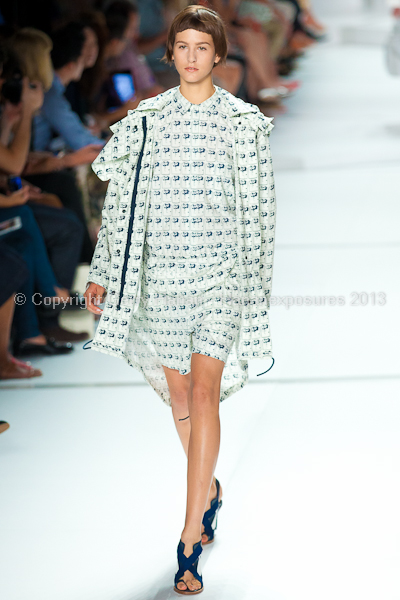 A model on the runway at the Lacoste SS2013 show at New York Mercedes-Benz Fashion Week.